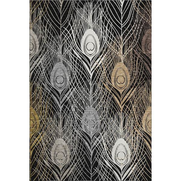 Mayfield Premium Machine Washable Abstract AMF2273 Black 8 ft. x 10 ft. Area Rug