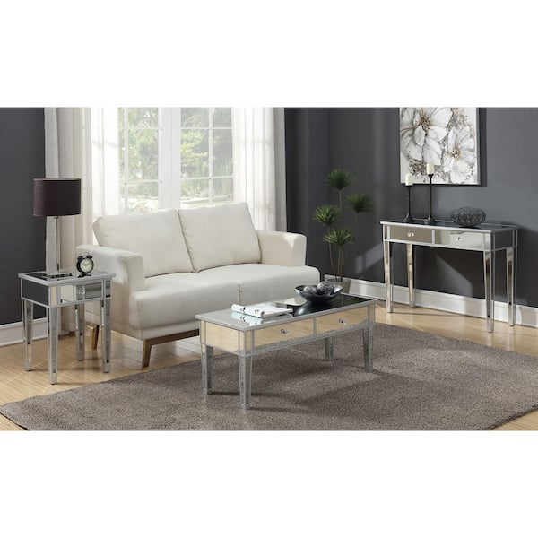 Convenience Concepts 43 In Clear, Mirrored Coffee Table Set With Drawers