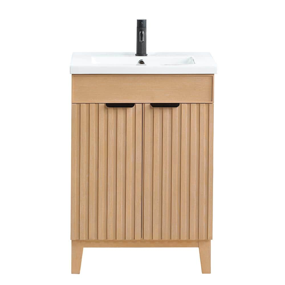 Palos 24 in.W x 18.1 in.D x 34.8 in.H Single Sink Bath Vanity in Fir Brown with White Ceramic Basin Top -  ROSWELL, 807624-FN-WH-NM