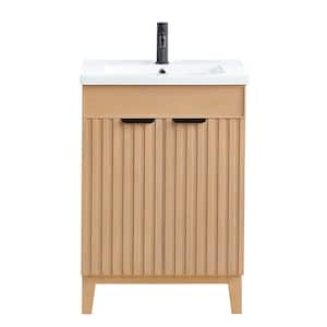 Palos 24 in.W x 18.1 in.D x 34.8 in.H Single Sink Bath Vanity in Fir Brown with White Ceramic Basin Top