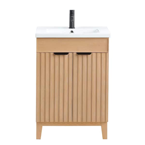 Palos 24 in.W x 18.1 in.D x 34.8 in.H Single Sink Bath Vanity in Fir Brown with White Ceramic Basin Top
