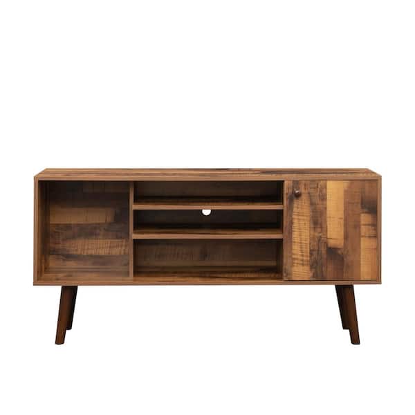 Polibi Modern TV Stand Fits TV's up to 60 in. with 1 storage and 2 shelves Cabinet, high quality particle board, Oak/Black
