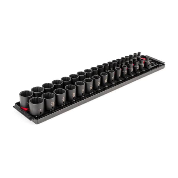 TEKTON 3/8 in. Drive 12-Point Impact Socket Set, (34-Piece) (1/4-1 in., 6-24 mm) - Rails