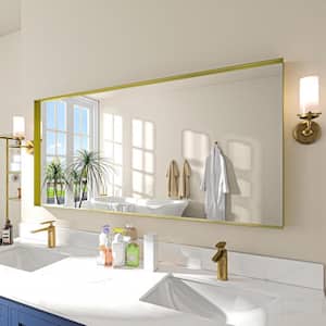60 in. W x 28 in. H Rectangular Aluminum Framed Wall Bathroom Vanity Mirror in Gold