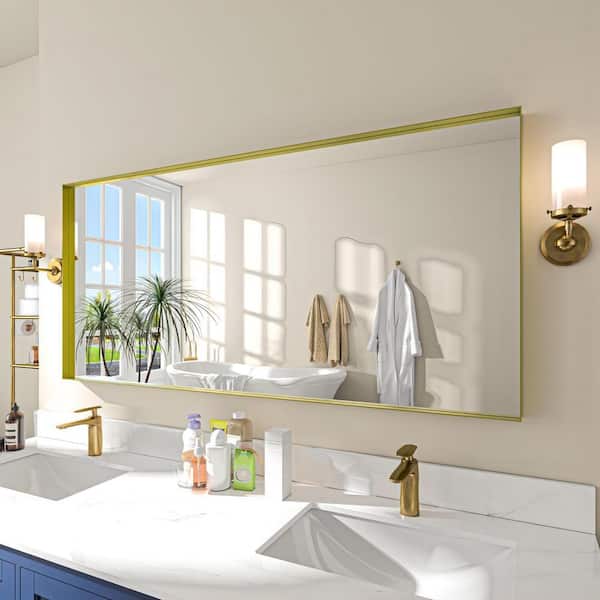 TOOLKISS 60 in. W x 28 in. H Rectangular Aluminum Framed Wall Bathroom Vanity Mirror in Gold