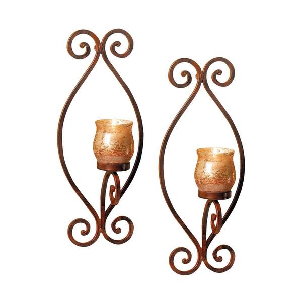 Titan Lighting Rustica 15 in. x 7 in. Rustic Iron and Artifact Multi Glass Wall Sconce Candle Holders (Set of 2)