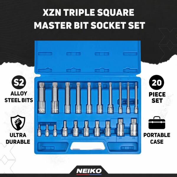 NEIKO XZN Triple Spline Square Bit Set, Extra Long 4 in. 4 mm to