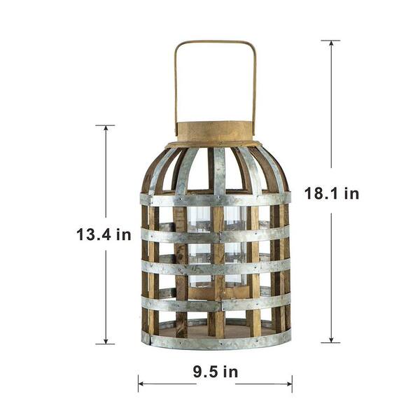 13.4 in. H Silver Metal Decorative Candle Lantern Caged
