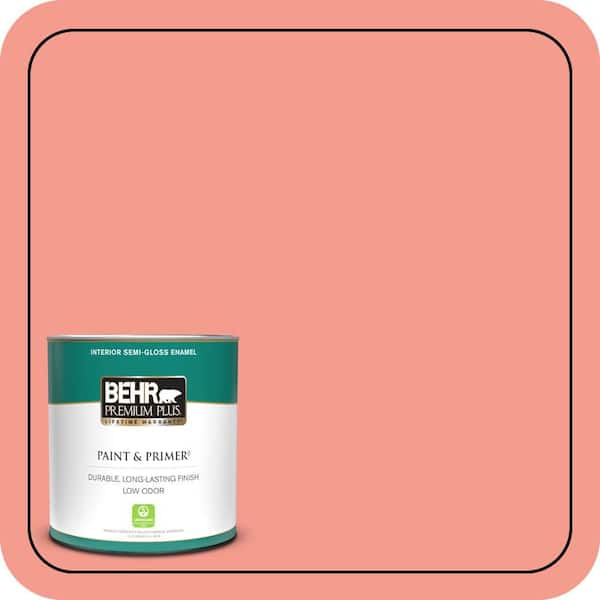 BEHR PREMIUM PLUS 1 qt. #180B-4 Fruit Shake Semi-Gloss Enamel Low Odor Interior Paint & Primer