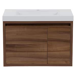 Millhaven 31 in. W x 19 in. D x 22 in. H Single Sink Floating Bath Vanity in Caramel Mist with White Cultured Marble Top