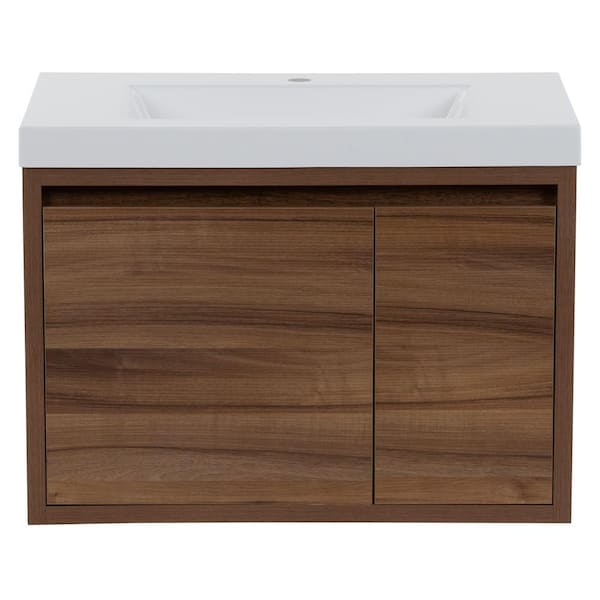 Millhaven 31 in. Single Sink Caramel Mist Floating Bath Vanity with White Cultured Marble Top (Assembled)