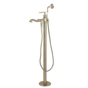 Traditional Single-Handle Floor-Mount Roman Tub Faucet with Hand Shower in Brushed Nickel