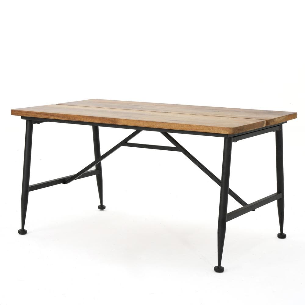 Outdoor Rectangle Industrial Wood Coffee Table, Metal Frame for Patio, Gard