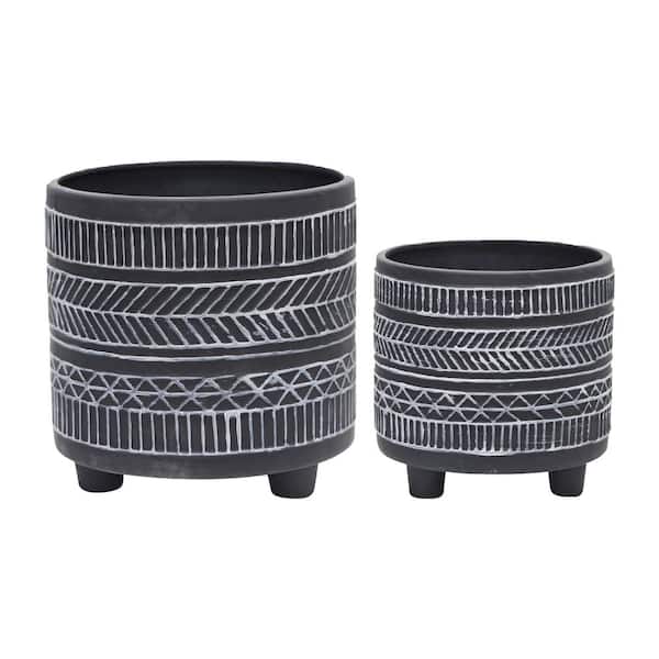 6/8 in. Black Tribal Look Footed Planter (2-Pack)