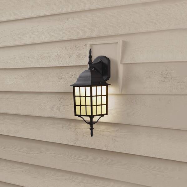 Hampton Bay 17.88 in. Black LED Outdoor Wall Light Fixture with Textured Glass