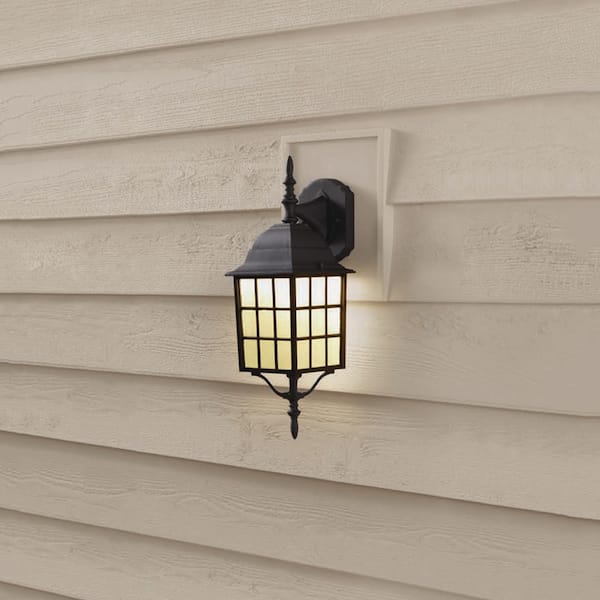 Hampton Bay 17.88 in. Black LED Outdoor Wall Light Fixture with Textured Glass