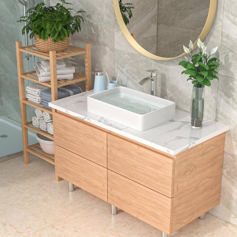 24" White Ceramic Rectangular Above-Counter Vessel Sink