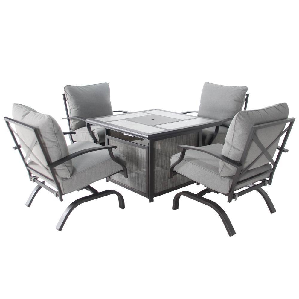 Hot Seller 4-Piece Outdoor Patio Conversation Set with Gray Cushions, 37 In
