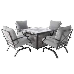 Hot Seller 4-Piece Outdoor Patio Conversation Set with Gray Cushions, 37 In Fire Pit Table for Bcakyard, Lawn, Party