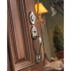 Shelburne Satin Nickel Single Cylinder Door Handleset with Tustin Door Handle Featuring SmartKey Security