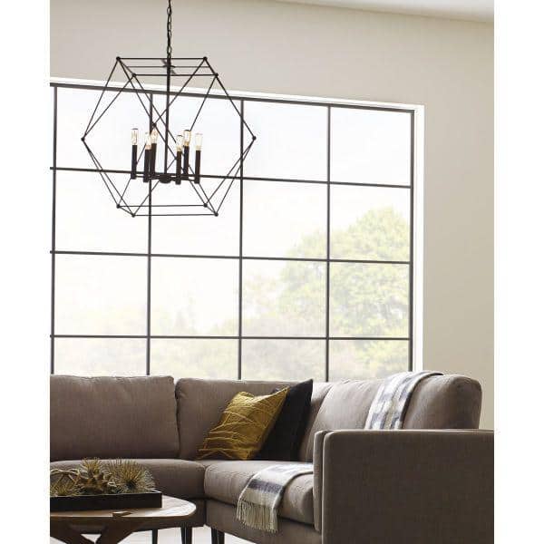 Matte Black Geometric 6-Light Pendant Chandelier