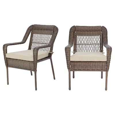 Mix and Match Wicker Outdoor Patio Stationary Lounge Chair with Putty Tan Cushions (2-Pack)
