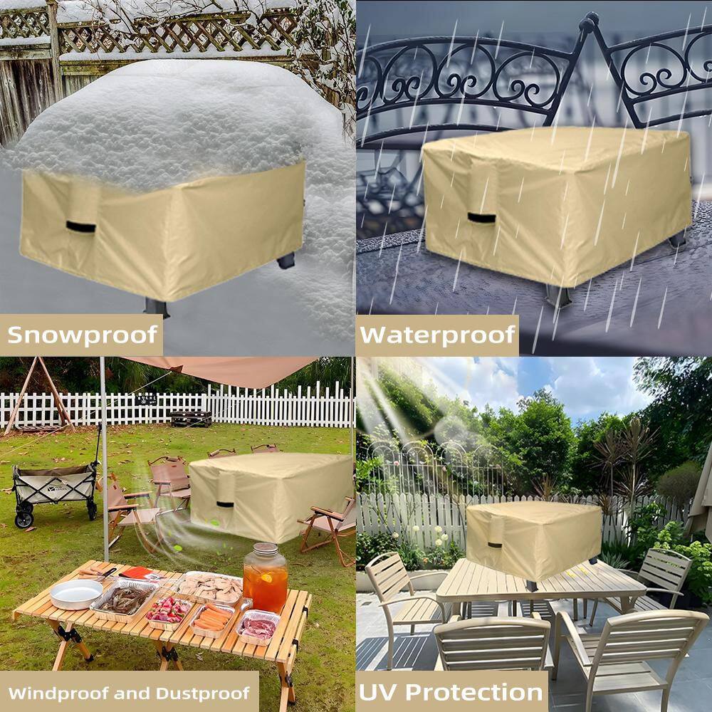 Beige Rectangular Vinyl PVC Fire Pit Cover, 44 x 44 x 24 inches