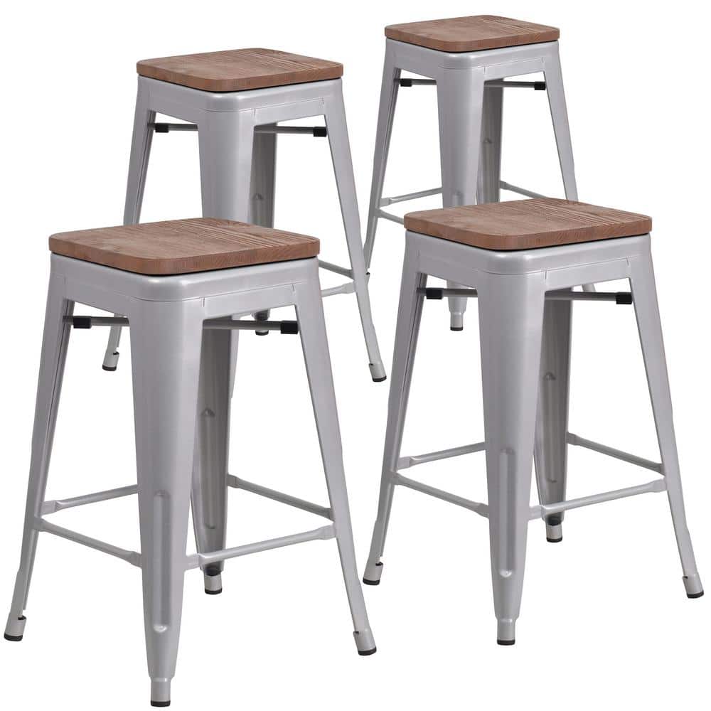 Carnegy Avenue 24 in. Silver Bar Stool (4-Pack) CGA-CH-249660-SI-HD ...
