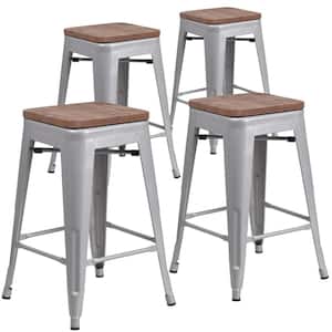24 in. Silver Bar Stool (4-Pack)