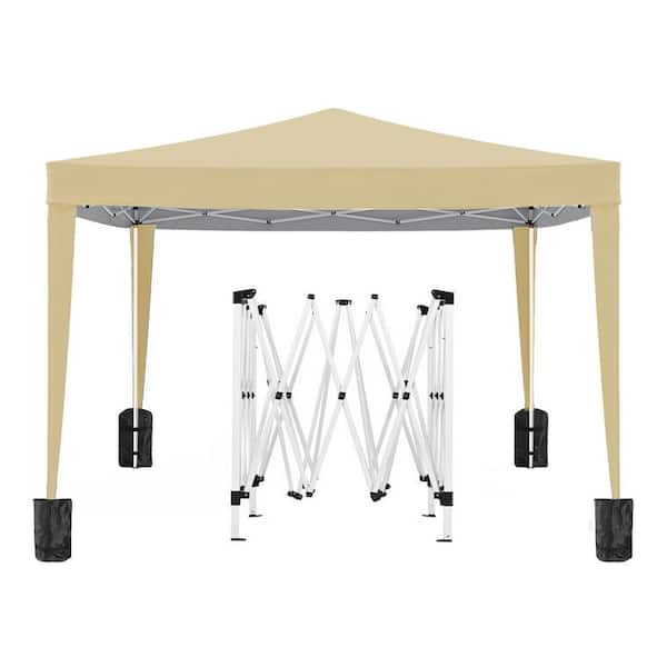 10 ft. x 10 ft. Beige Outdoor Pop Up Folding Canopy Tent with 4 Removable Sidewalls and Carry Bag for Backyard, Garden