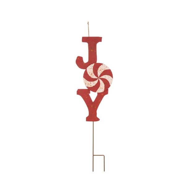 Glitzhome 36.02 in. H Rusty Metal Joy Yard Stake or Wall Decor