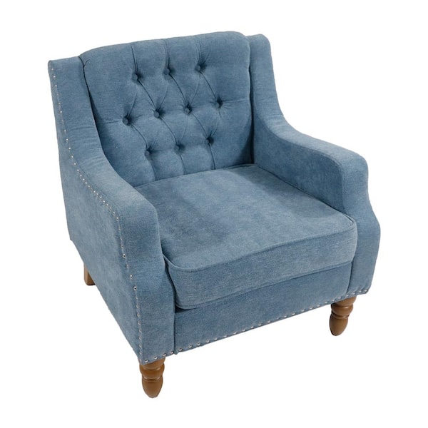 Unbranded 25.9 in. W x 24.8 in. D x 29.5 in. H Blue Linen Cabinet with Button Tufted Upholstered Accent Armchair