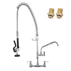36 in. H Wall Mount Commercial Kitchen Faucet 3 Handles with Pre-Rinse Sprayer in Chrome