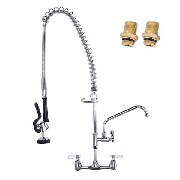 ARCORA 36 in. H Wall Mount Commercial Kitchen Faucet 3 Handles with Pre-Rinse Sprayer in Chrome