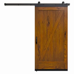 42 in. x 80 in. Karona Z Design Brown Sugar Stained Rustic White Oak Wood Sliding Barn Door with Hardware Kit
