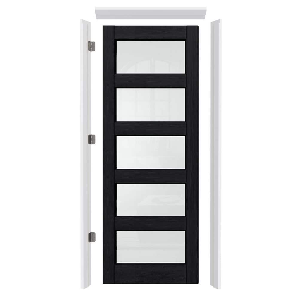 32 in. x 80 in. 5-Lite Black PVC Covering, Frosted Glass, MDF, Prehung Interior Door Left-Handed with Jamb and Hardware price history on PriceWatchPro