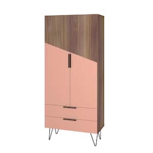 Beekman 67.32 in. Brown and Pink 6-Shelf Tall Cabinet