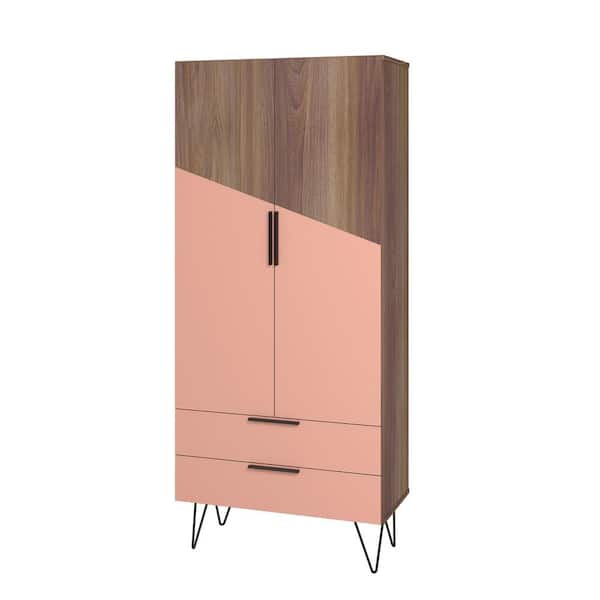 Manhattan Comfort Beekman 67.32 in. Brown and Pink 6-Shelf Tall Cabinet