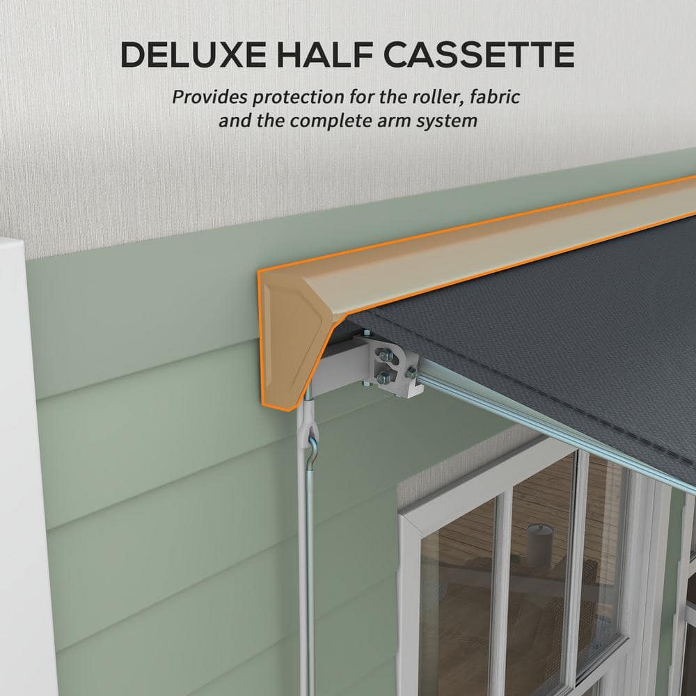 Dark Gray Polyester Electric Retractable Patio Awning with LED Lights