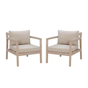 Tryton Natural Brown Wood Outdoor Side Chair with Olefin Beige Cushion (Set of 2)