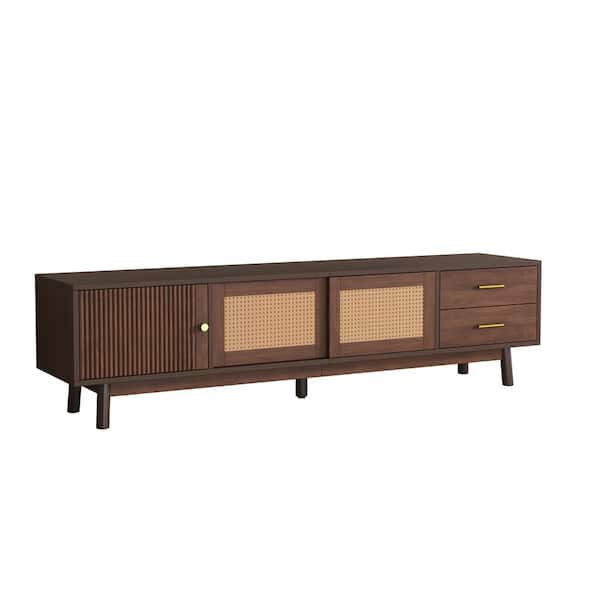 Nestfair Dark Brown TV Stand Entertainment Center Fits TV's up to 75 in. with Sliding Doors and Drawers