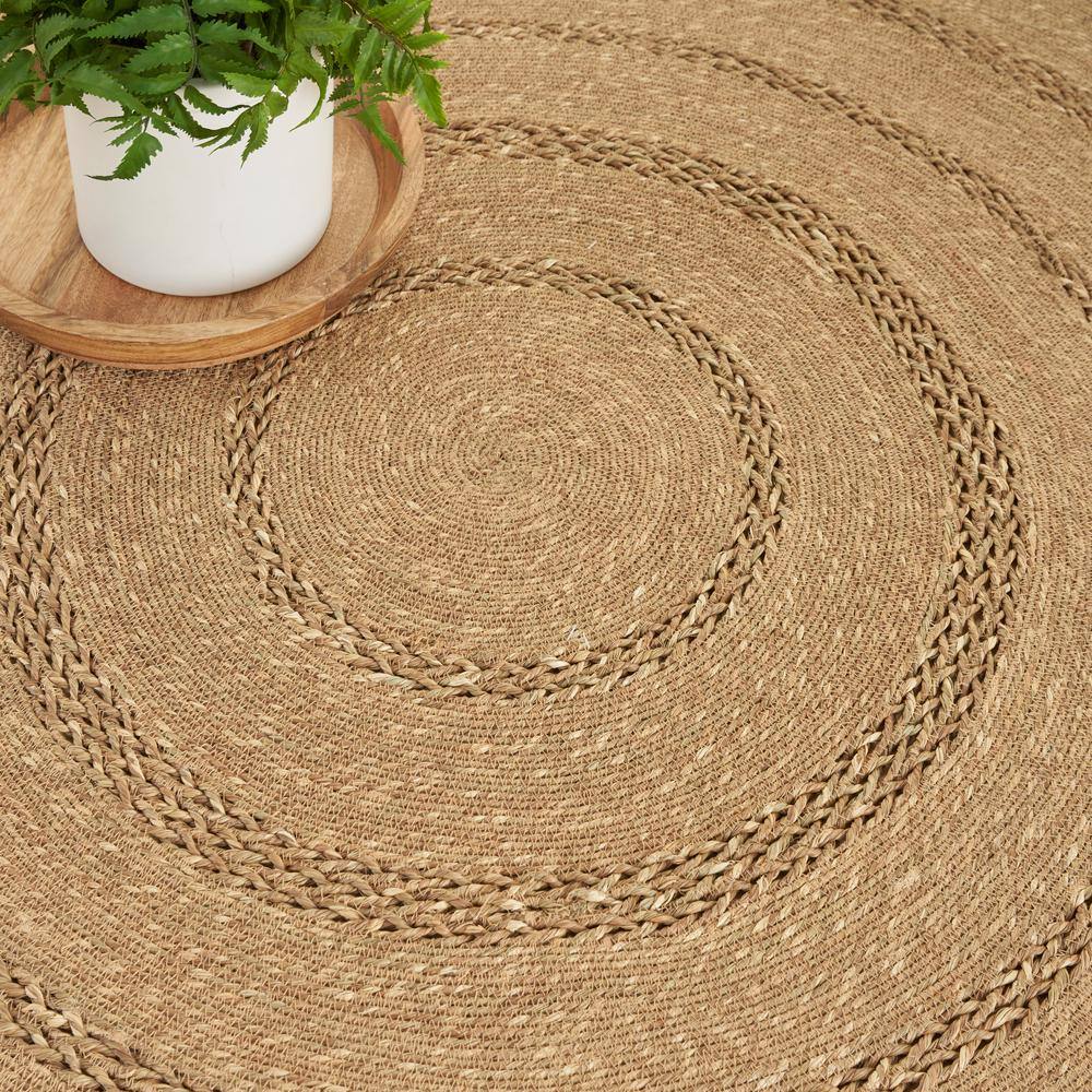 Natural Seagrass Round Rug 5' Easy Care Stain-resistant