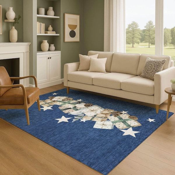 Mayfield Premium Machine Washable Abstract AMF1825 Navy 10 ft. x 14 ft. Area Rug