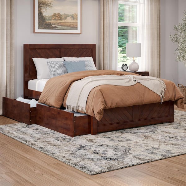 AFI Canyon Walnut Brown Solid Wood Full Platform Bed with Matching Footboard and Storage Drawers
