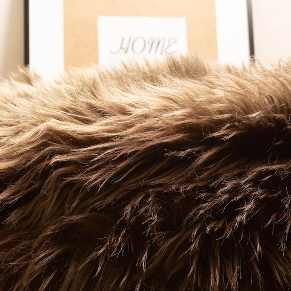 Serene Silky Faux Fur Fluffy Shag Rug Dark Brown 2' x 4' Sheepskin