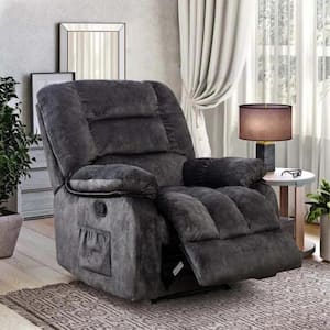 Blue-gray Overstuffed Fabric Recliner Chairs with 8-Point Vibration Massage Manual Pull Recliner with Time Setting