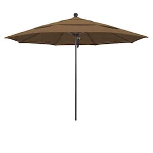 11 ft. Bronze Aluminum Commercial Market Patio Umbrella with Fiberglass Ribs and Pulley Lift in Woven Sesame Olefin