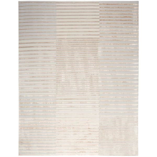 Brushstrokes Beige Silver 8 ft. x 10 ft. Abstract Contemporary Area Rug