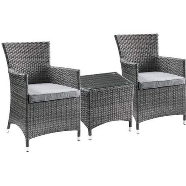 OUPES Gray 3-Piece Wicker Patio Outdoor Dining Set with Clear Tempered Glass Table and Cushions