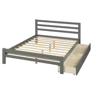 Gray Wood Frame Wood Full Platform Bed with 2-Drawers